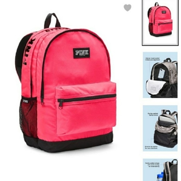 Victoria's Secret PINK Campus Backpack Neon Pink w Side Logo RARE - Picture 5 of 5